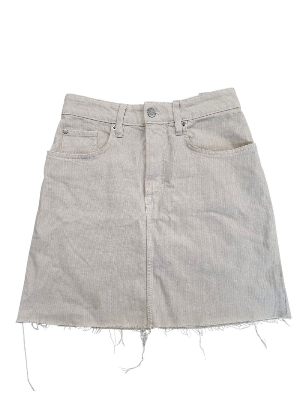 H&M Beige Raw Hem Denim Mini Skirt High Waist Size 4